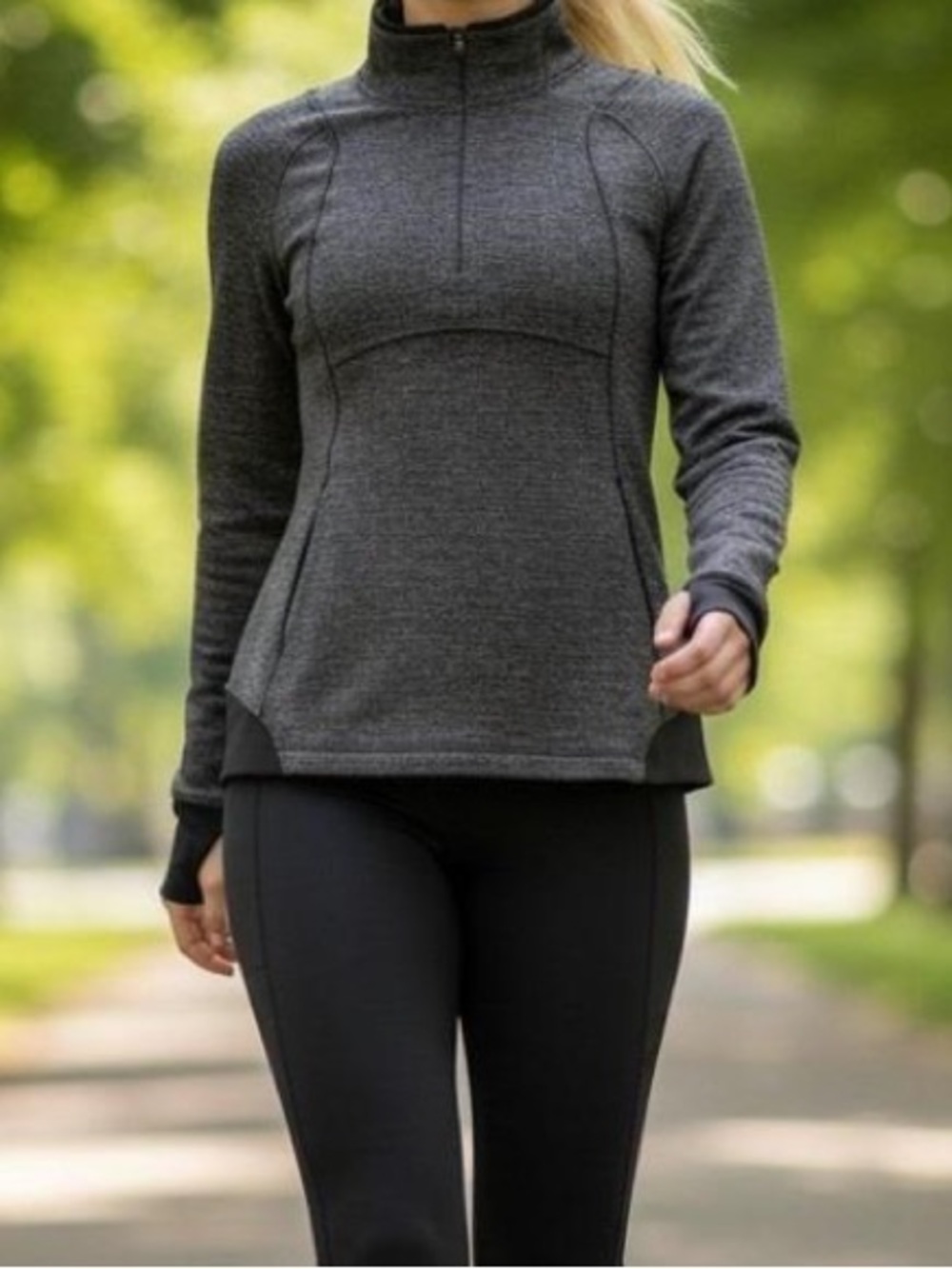 lululemon athletica Base Runner 1/2 Zip pullover black gray pockets thumbholes